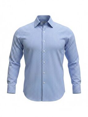 William Barry Men’s Blue White Check Long Sleeve Dress Shirt